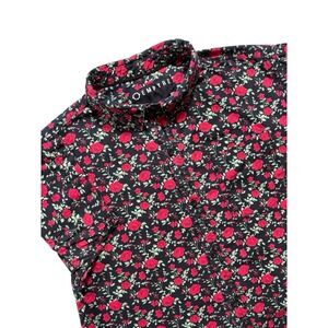 Empyre Men's Tate Roses Button-Down Shirt Medium Black & Red Short Sleeve -1652